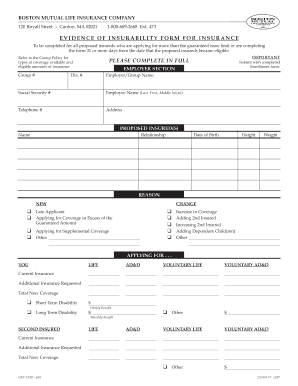 Evidence of Insurability Form for Insurance