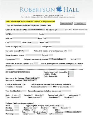 Tenant Condo Information for Quotation