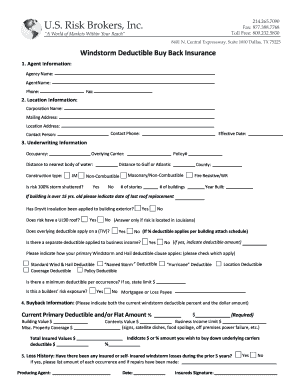 Windstorm Deductible Buy Back Insurance Form
