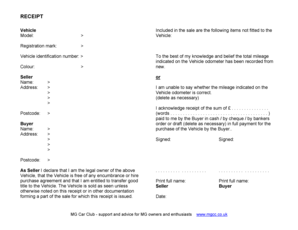 Vehicle Sale Receipt