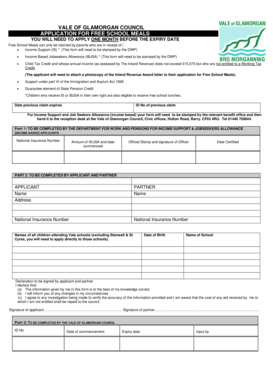 Vale of Glamorgan Free School Meals Application