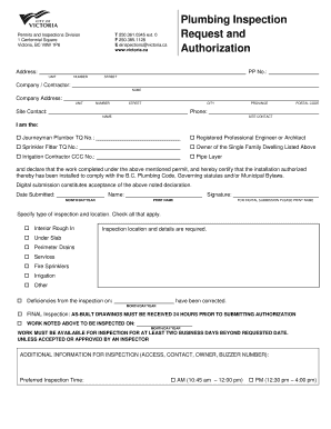Plumbing Inspection Authorization Form