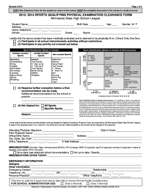 Minnesota Sports Qualifying Physical Exam Form
