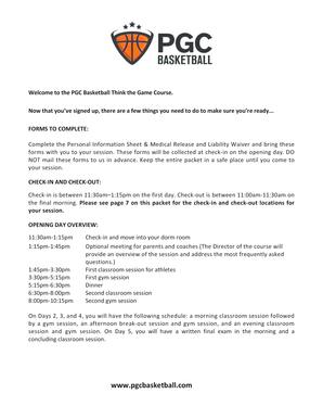 PGC Basketball Personal Information Sheet