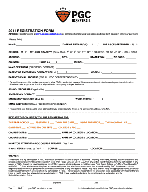 2011 PGC Basketball Registration Form