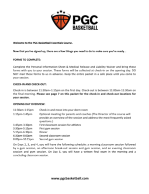 PGC Basketball Essentials Course Personal Information Sheet