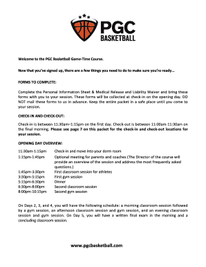 PGC Basketball Personal Information Sheet