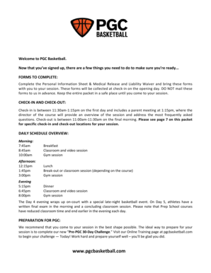 PGC Basketball Personal Information Sheet