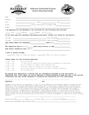 Hathaway Scholarship Application