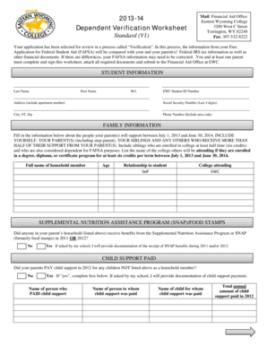 Dependent Verification Worksheet
