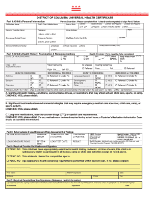 District of Columbia Universal Health Certificate