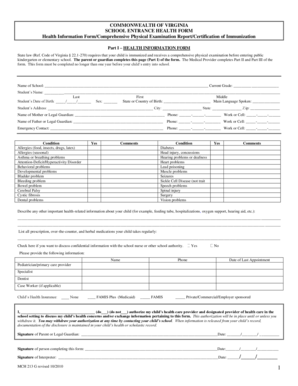 Virginia School Entrance Health Form