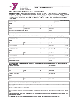 YMCA Camp Registration Form