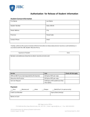 Authorization for Release of Student Information