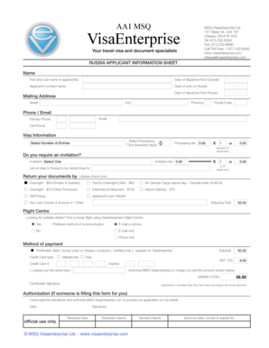 Russia Visa Application Form