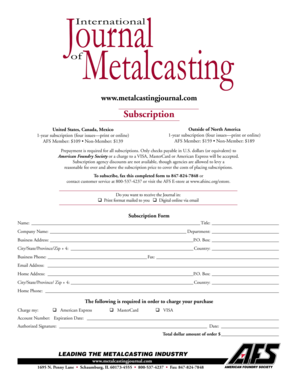 Metalcasting Journal Subscription Form