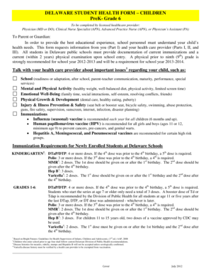 Delaware Student Health Form