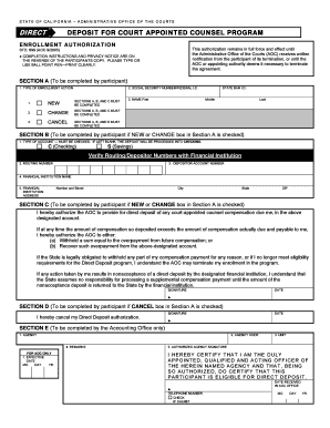 California Direct Deposit Authorization for Court Appointed Counsel