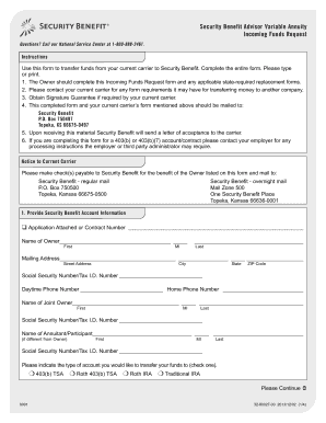 Security Benefit Incoming Funds Request Form