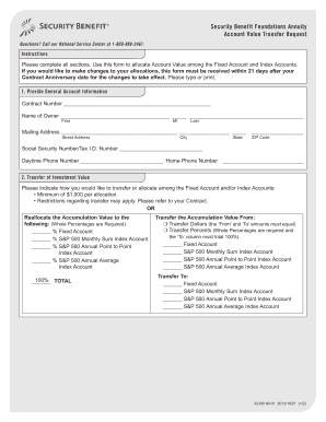 Security Benefit Annuity Account Value Transfer Request