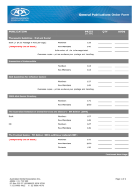 Australian Dental Association Publications Order Form