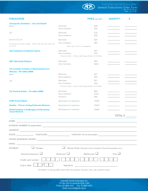 Australian Dental Association Order Form