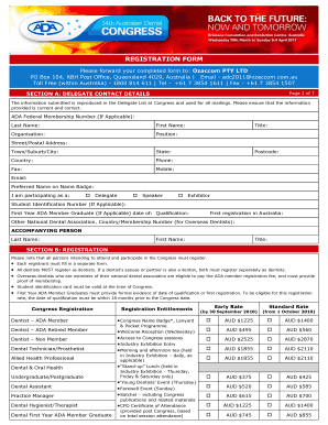 Australian Dental Association Congress Registration Form
