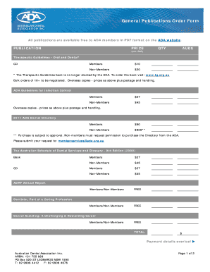 Australian Dental Association Publications Order Form