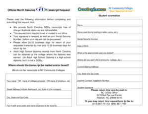 North Carolina GED Transcript Request Form