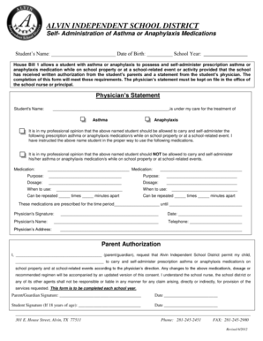 Texas Student Asthma Medication Authorization Form