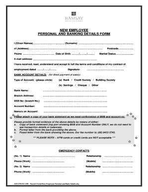 New Employee Personal and Banking Details Form