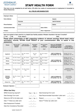Staff Health Form