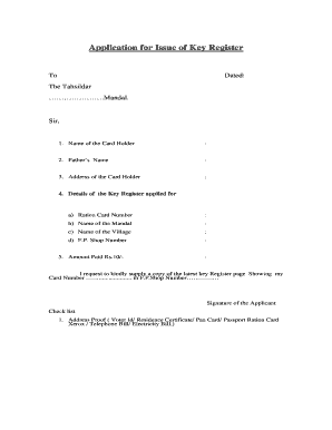 Application for Issue of Key Register