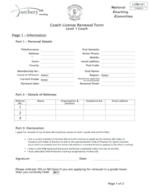 Archery GB Coach License Renewal Form