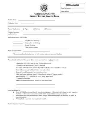 College Application Student Record Request Form