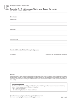 Formular für Kündigung von Wohn- und Geschäftsräumen