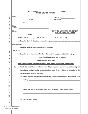 Tenant’s Answer to Complaint for Unlawful Detainer