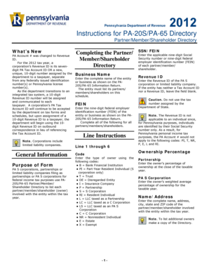 PA-20S/PA-65 Partner/Member/Shareholder Directory