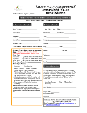 Knutsford Court Hotel Reservation Request Form