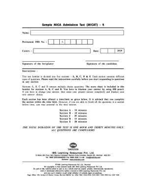 MICAT Admissions Test Form