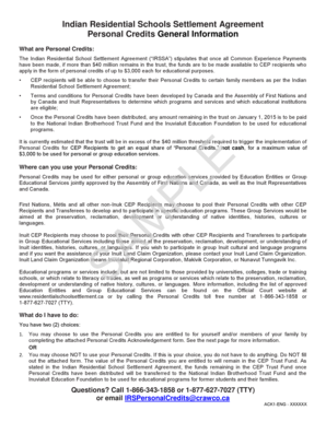 Indian Residential Schools Personal Credits Form