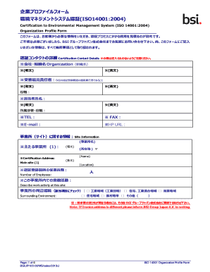 ISO 14001 Environmental Management System Certification Form