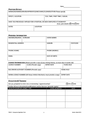 Bus Driver Employment Application Form