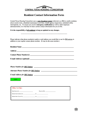 Resident Contact Information Form