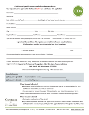 CDA Exam Special Accommodations Request Form