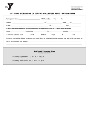 9/11 One World Day of Service Volunteer Registration Form