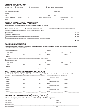 YMCA Child Information Form