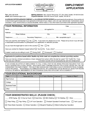 Alaskan Copper Employment Application Form