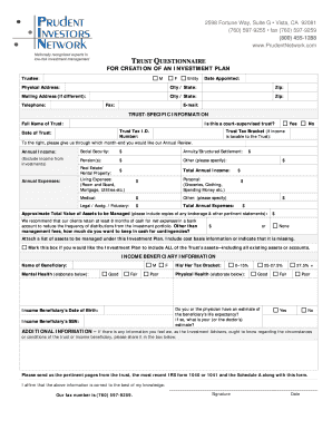 Trust Questionnaire for Investment Plan