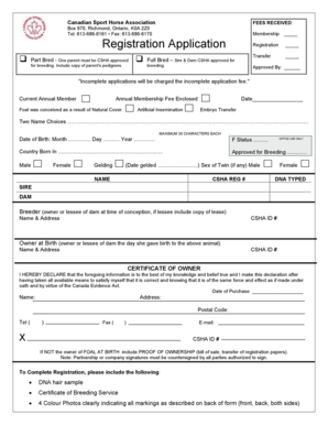 Canadian Sport Horse Association Registration Form
